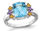 3.70 Carat (ctw) Blue Topaz, Amethyst and Citrine Ring in Sterling Silver